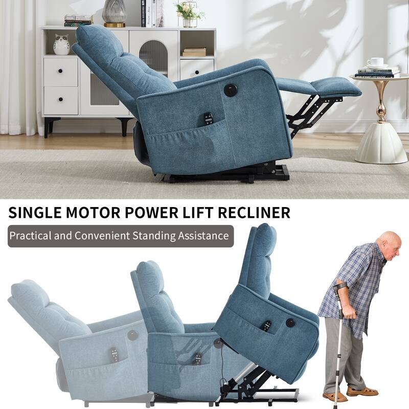 Single Motor Power Lift Recliner with USB Port and 155 Degree Recline