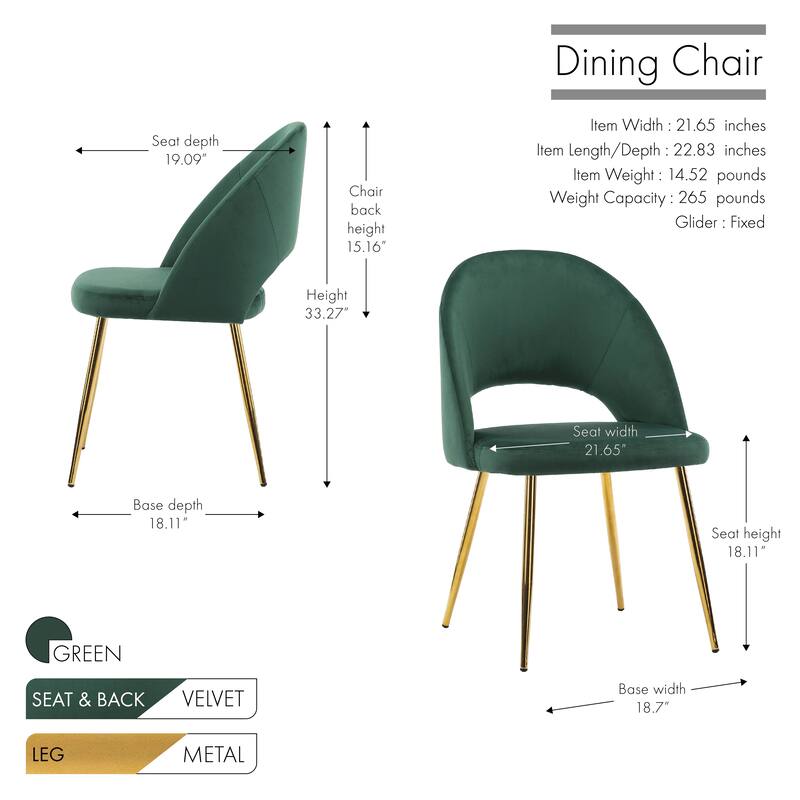 Porthos Home Batia Dining Chair, Velvet Upholstery, Gold Metal Legs