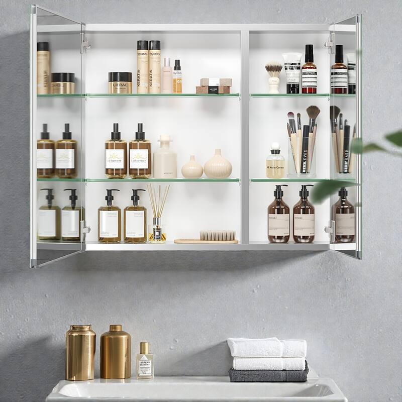 30 x 26 Inch Aluminum Bathroom Medicine Cabinet with Mirror, Recessed or Surface Mount, Large Storage
