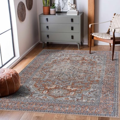 Hauteloom Manhattan Machine Washable Oriental Persian Medallion Vintage Distressed Area Rug