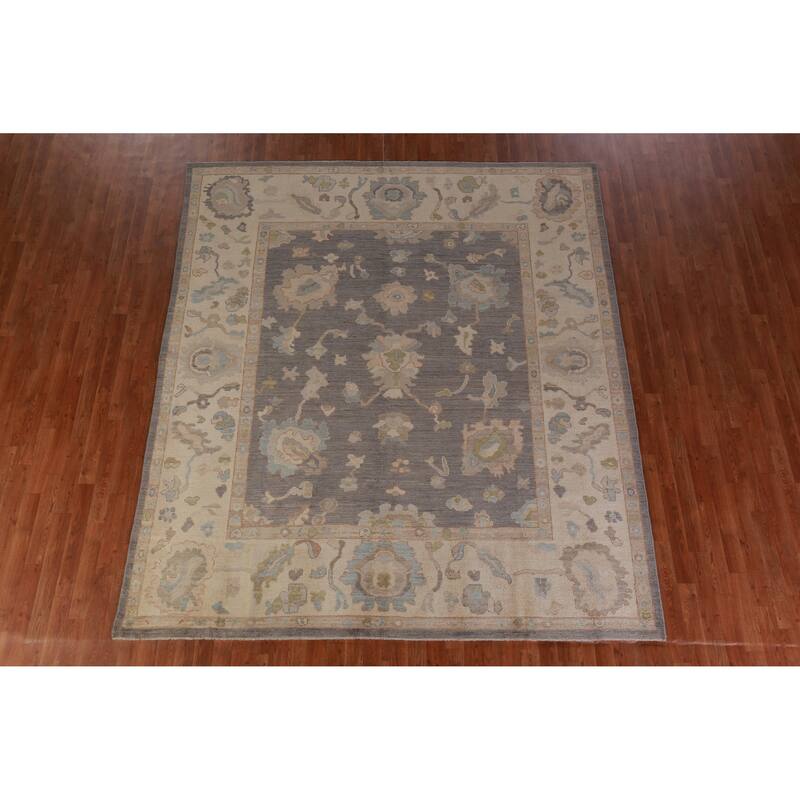 Hand Knotted Oriental 100% Wool Carpet Transitional All-Over Greys & Charcoal Oushak Area Rug - 9' 5'' X 8' 2''