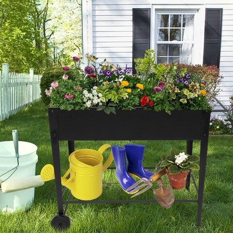 38"Planting Box Raised Garden Beds With Wheels Black
