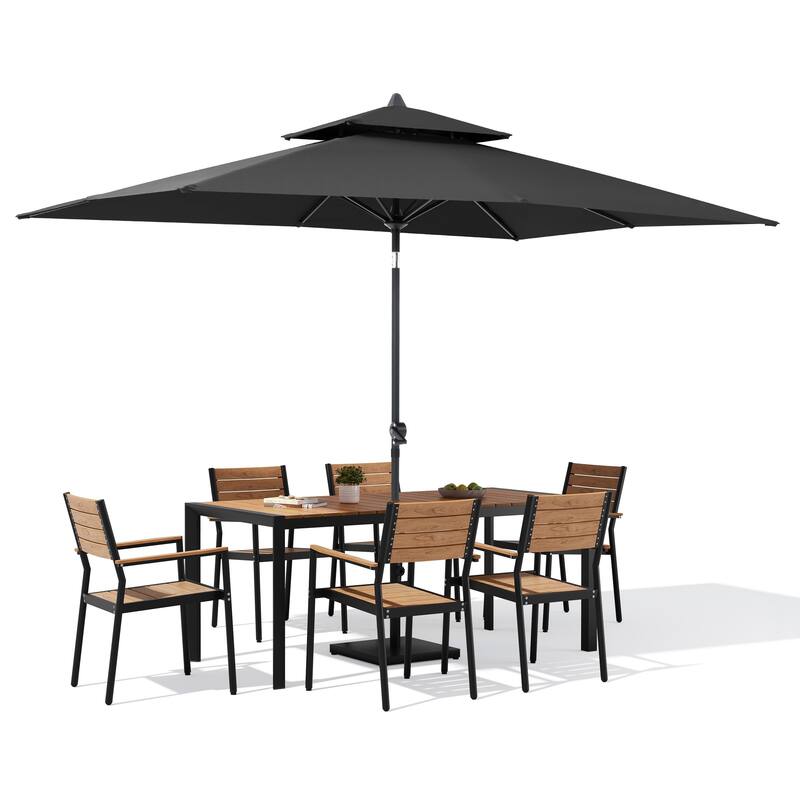 9/11-Piece Outdoor Patio Dining Set Aluminum Dining Table and Stackable Chairs w/10 ft Market Umbrella and Base