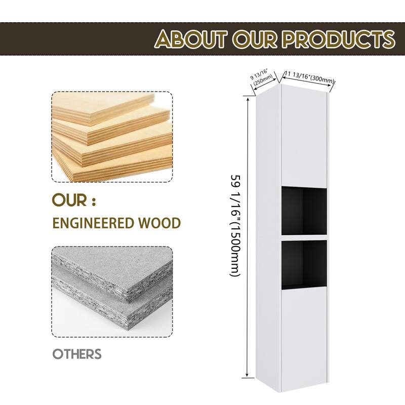 12" Bathroom Side Cabinet,2-Soft Close Doors,Float Mounting Design