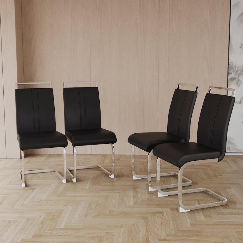 Modern Style Faux Leather High Back Dining Chairs Set of 4 with Metal Legs for Dining Room