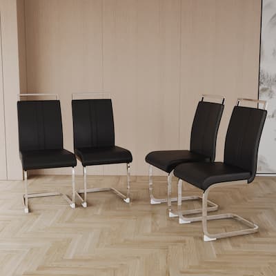 Modern Style Faux Leather High Back Dining Chairs Set of 4 with Metal Legs for Dining Room