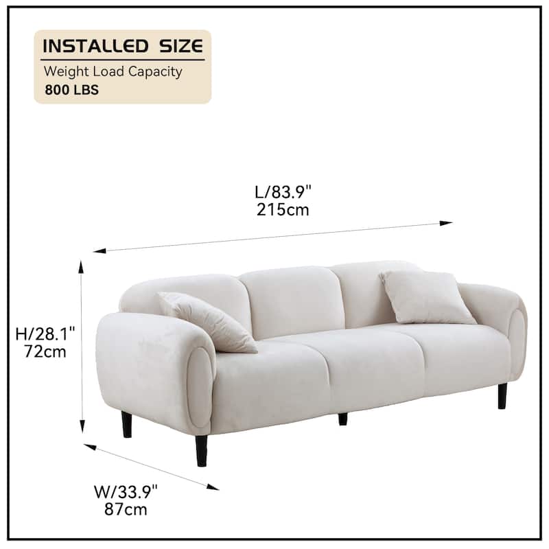 Modern Beige 84in Upholstered Fabric 3-Seater Sofa Couch for Living Room, Bedroom
