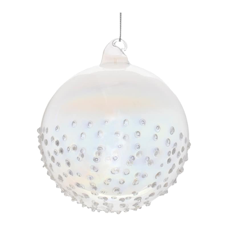 Glass Iridescent Ball Ornaments with Swirled Cap Set of 12 - 3.75” x 3.75” x 4.25” (L x W x H)