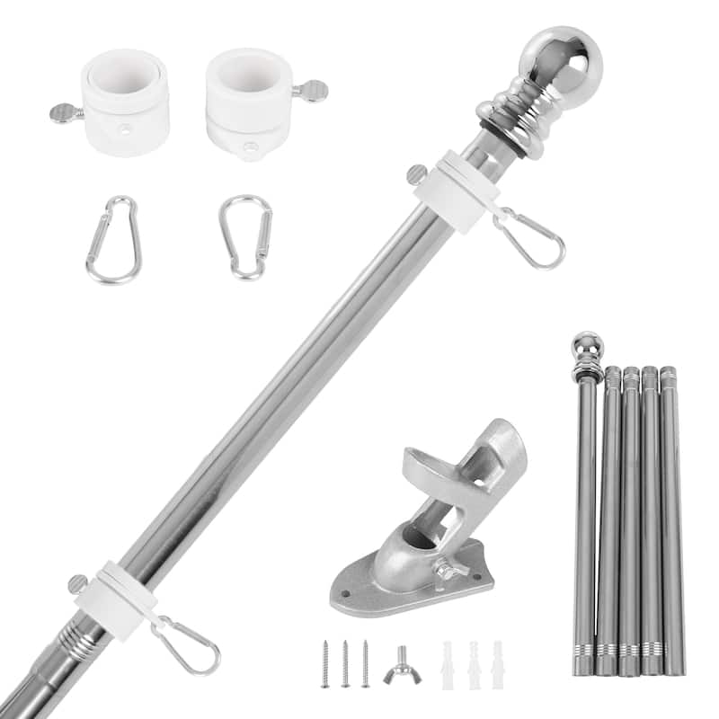 6ft Flag Pole Kit - Stainless-Steel Flagpole with Rotating Rings to Prevent Tangles by Pure Garden (Silver)