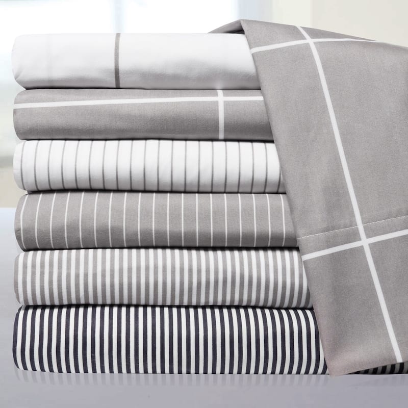 Sweet Home Collection 6 Piece Window Pane Printed Sheet Set, Deluxe Ultra Soft 1500 Series, Double Brushed Microfiber.