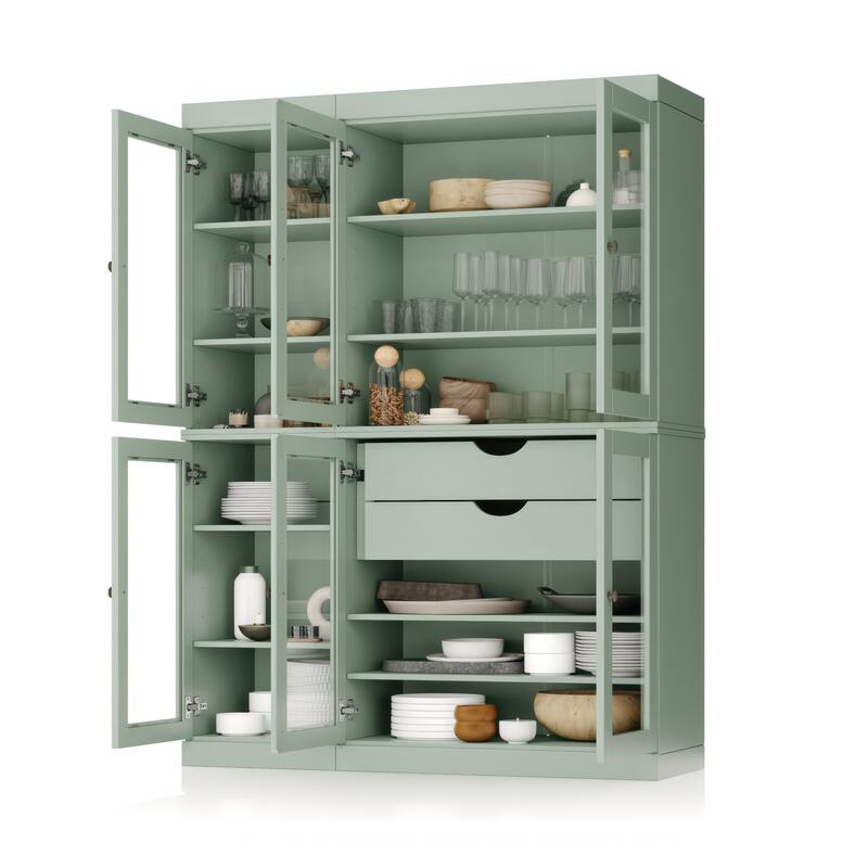 Palace Imports 100% Solid Wood 48.5" Pantry China Cabinet with Clear Glass Doors, 2-Drawers and Adjustable Shelves