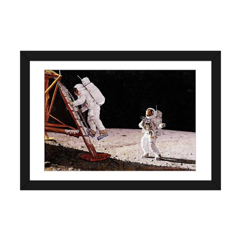 iCanvas "The Final Impossibility Man's Tracks on the Moon" by Norman Rockwell - Black - 24x32x1
