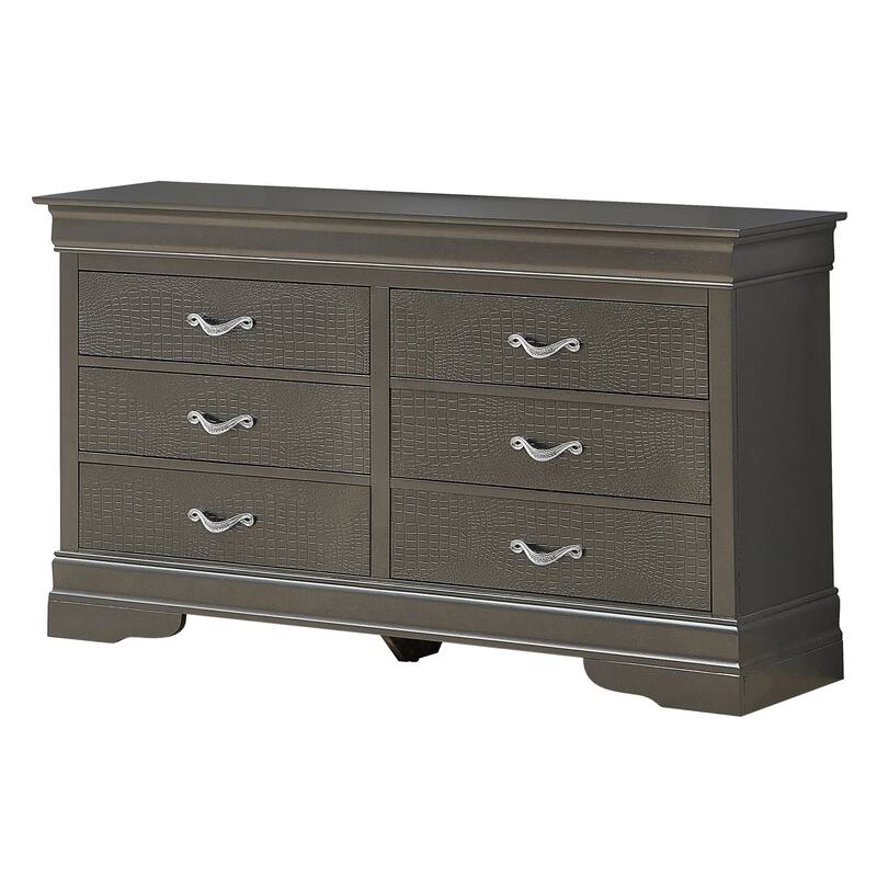 6-Drawer Wooden Bedroom Dresser - 59" - Metallic Black