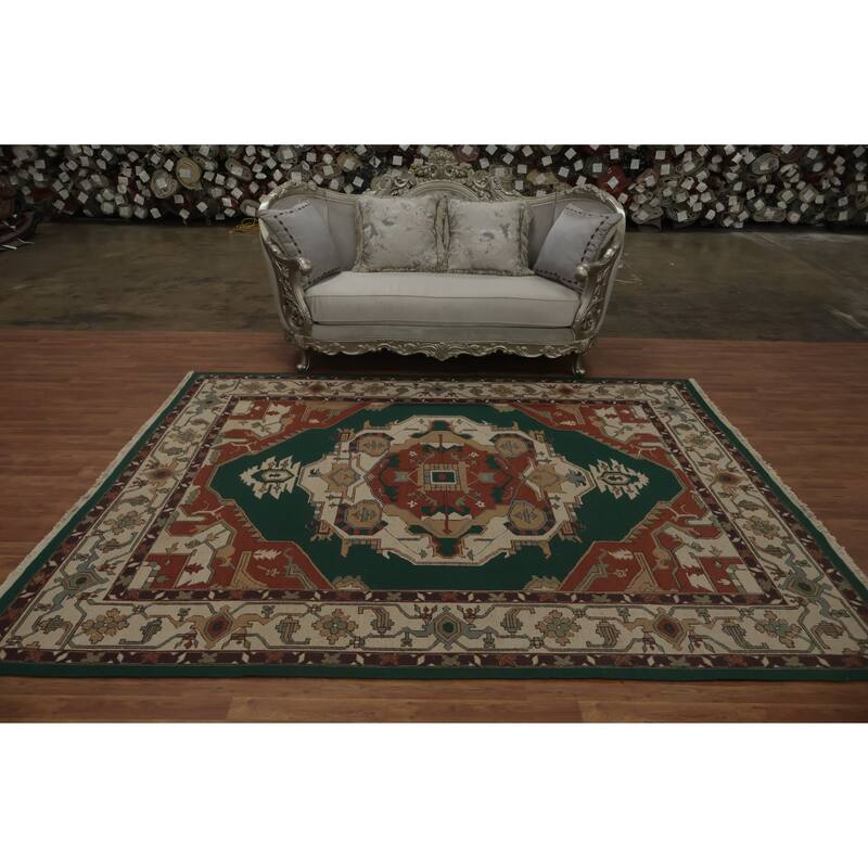 Hand Knotted Oriental 100% Wool Carpet Traditional Medallion Green Sumak Area Rug - 9' 10'' X 8' 0''