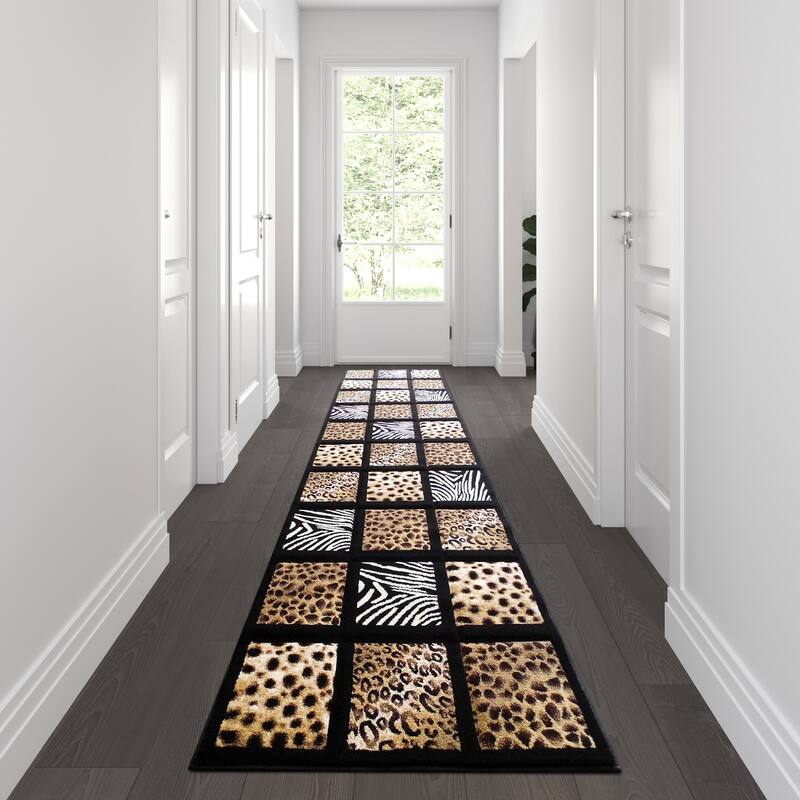 Wildlife Animal Print Area Rug with Raised Squares