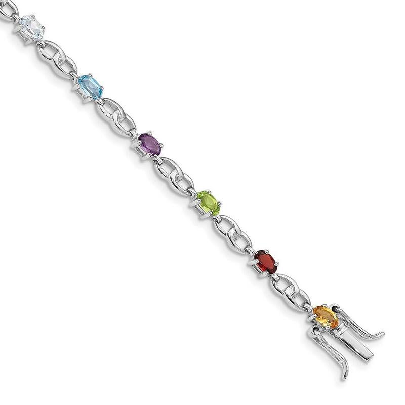 Curata 925 Sterling Silver Rhod Plat Ameth Bl Top Citri Perid Garnet Bracelet 7.5 Inch