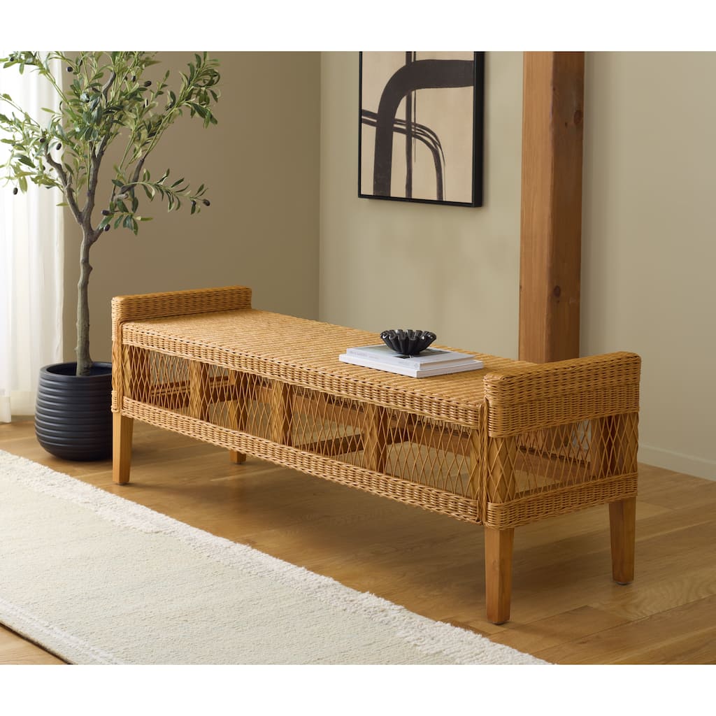 SAFAVIEH Couture Jimmy Rattan Bench - 60"W x 18"D x 21"H
