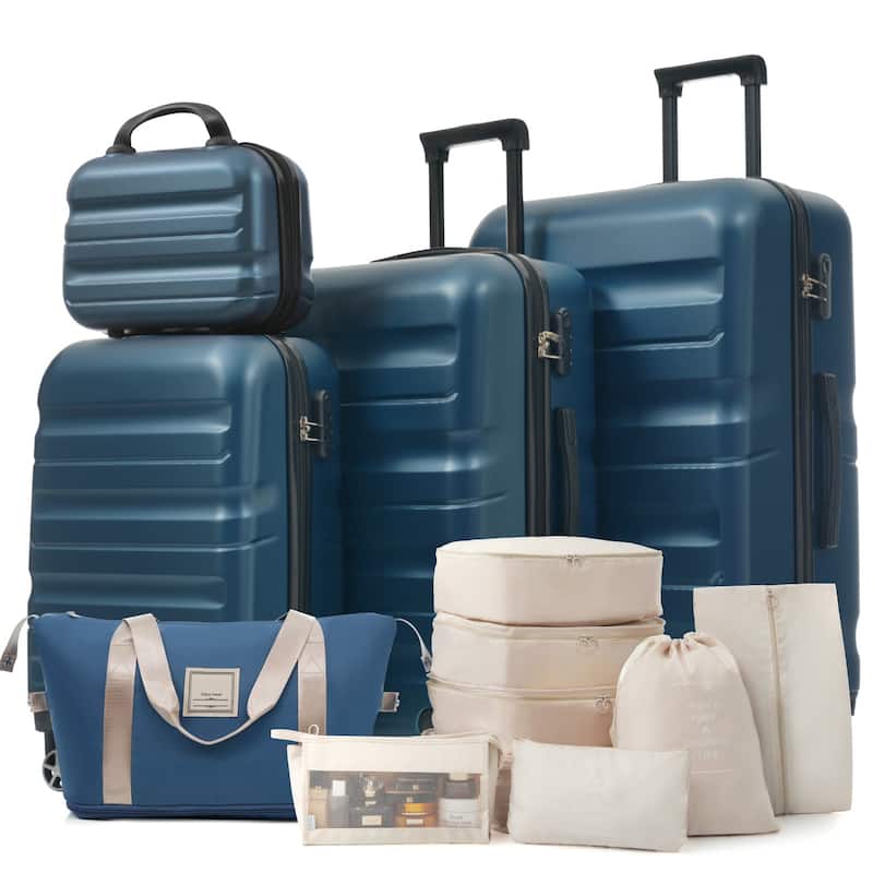 4-Piece, Modern Hard-Shell Luggage, Lightweight Luggage with Spinner Wheels, for Boarding Travel, Inky Blue - Blue