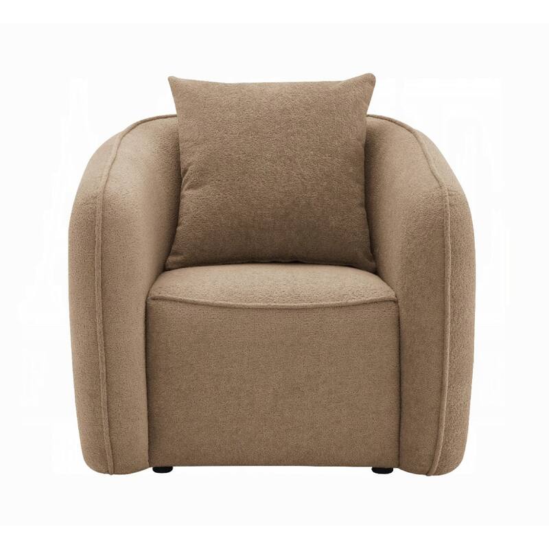 Keina Accent Chair, Modern Rounded Back, Brown Chenille, 1 Back Pillow