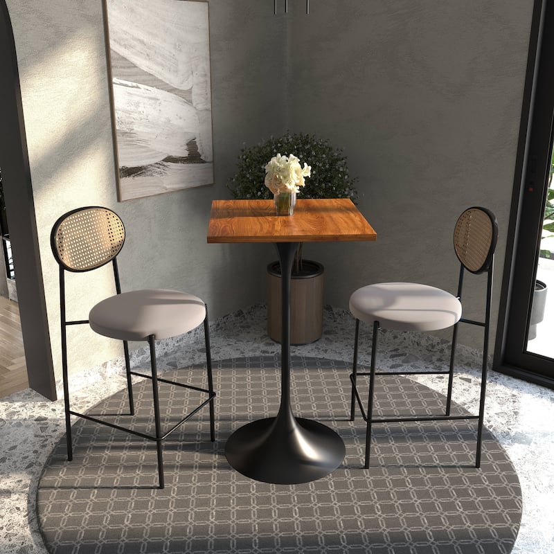 Verve 43 in. Tall Bar Height Dining Table Square MDF Wood Tabletop in White Stainless Steel Pedestal Base Accent Bar Table