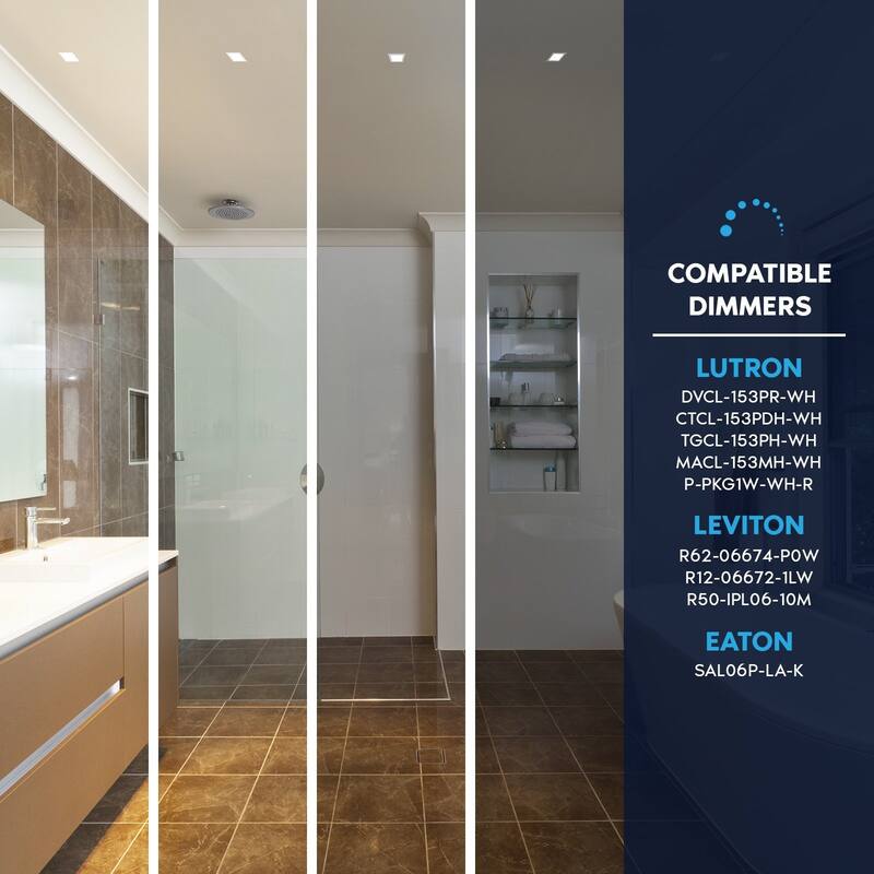 Luxrite 2 Inch Square LED Recessed Ceiling Light J-Box 8W 5CCT 660LM Dimmable Wet Rated IC Rated 6PK - 6 Pack