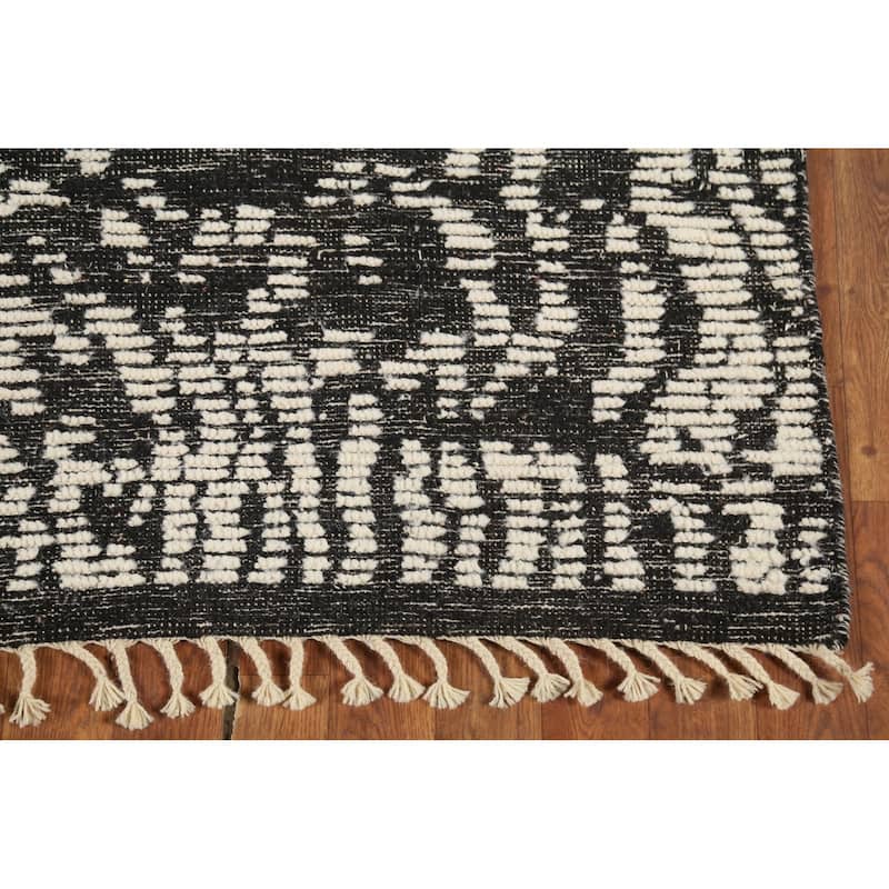 Black & White Moroccan Abstract Rug Hand-Knotted Wool Carpet - 3'0"x 4'11"