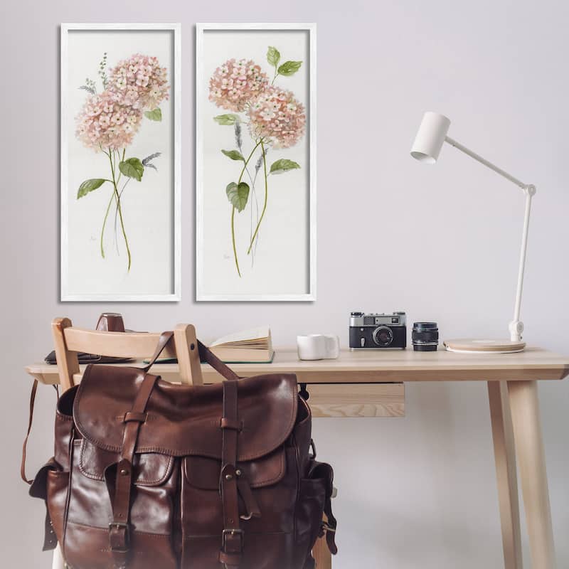 Stupell Pink Hydrangea Sprigs Framed Giclee Art Design By Nan (Set of 2)