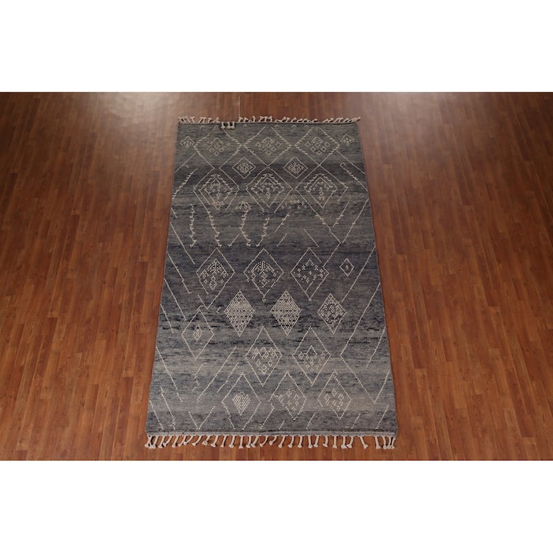 Blue & Gray Moroccan Area Rug Hand-Knotted Wool Carpet - 5'11"x 10'0"