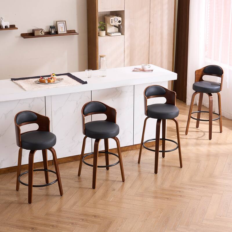 FERPIT 26"/30" Faux Leather Swivel Counter Bar Stools with Bentwood Legs (Set of 2)