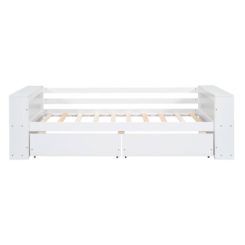 Twin Daybed with Built-In Storage Shelves and Drawers, Pine Wood Frame, Minimalist Design, Easy Assembly