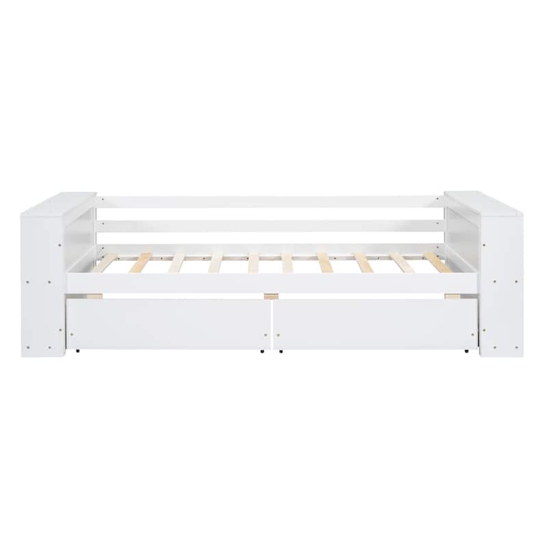 Twin Size Daybed with Shelves and Drawers - White Finish