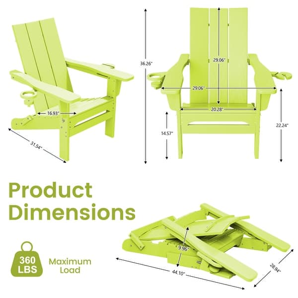 dimension image slide 7 of 10, HDPE Modern All weather Adirondack Chairs with Cup-holders