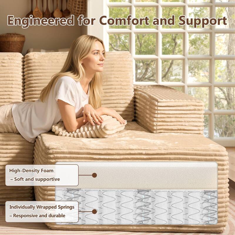 HOOOWOOO U-Shaped Plush Corduroy Modular Sectional Sofa with Chaise Lounge