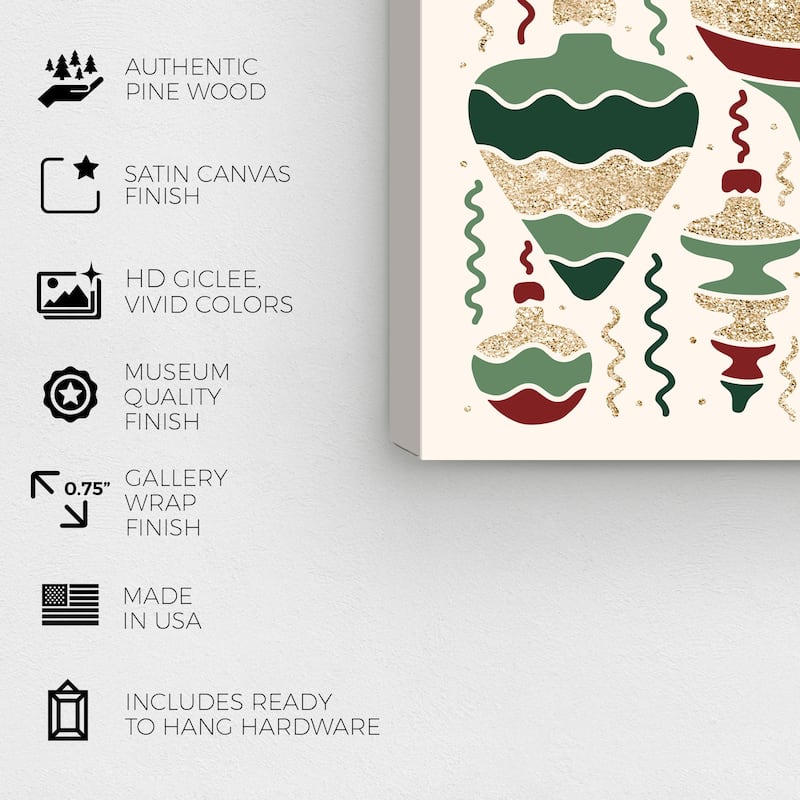 Wynwood Studio Canvas Holiday and Seasonal Ornaments for my Tree Gold Glam Wall Art Canvas Print