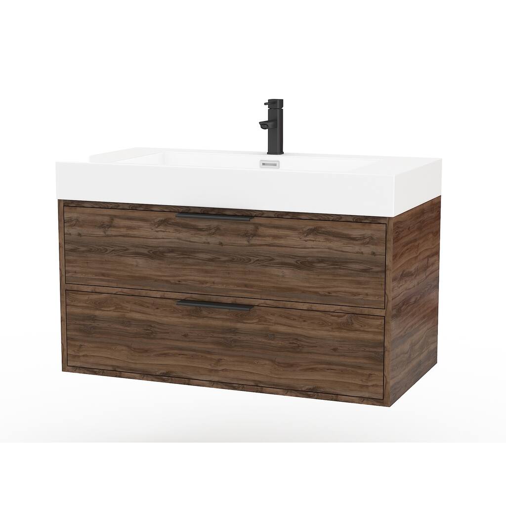Savoy 42” Wall Mounted Bathroom Vanity in Americana with Cultured Marble Top and Integrated Sink