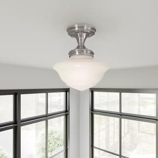 Design House Schoolhouse Semi Flush Mount Modern Vintage Farmhouse Indoor Dimmable Ceiling Light - Satin Nickel