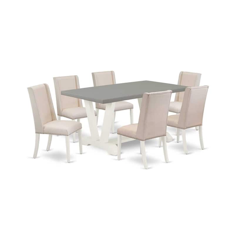 HomeStock 7-Piece Natural Oak Finish Solid Wood Top Dining Table with 6 Chairs
