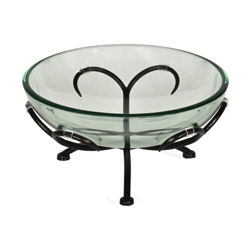 HomeRoots 13" Clear And Black Glass And Metal Round Decorative Bowl With Stand - 12.50 in. x 6.75 in. x 12.50 in.