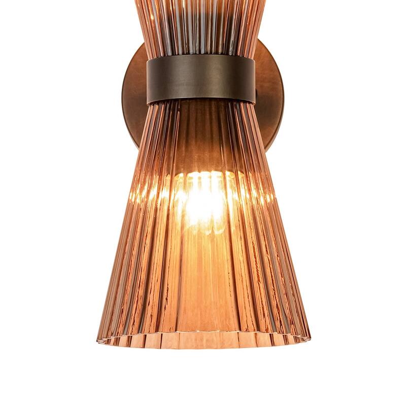 2-Light Hourglass Ribbed Glass Up & Down Wall Lamp Ambient Lighting