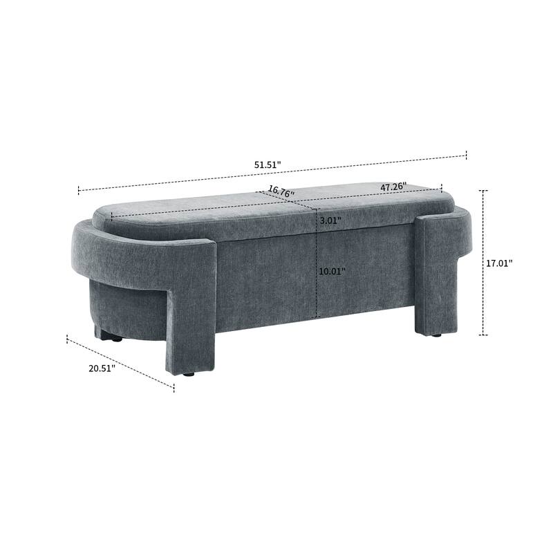 French Minimalist Fabric Upholstered Storage Bench with Four Upholstered Legs