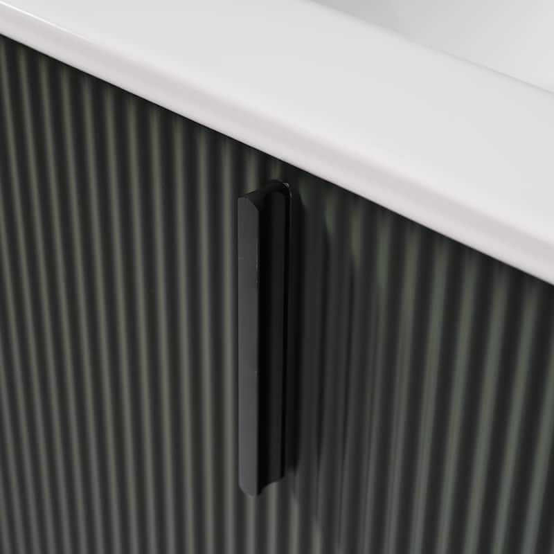 Fluted Bathroom Vanity with Ceramic Sink, Freestanding Bathroom Storage Cabinet, Bathroom Vanities with Full-Extension Drawers