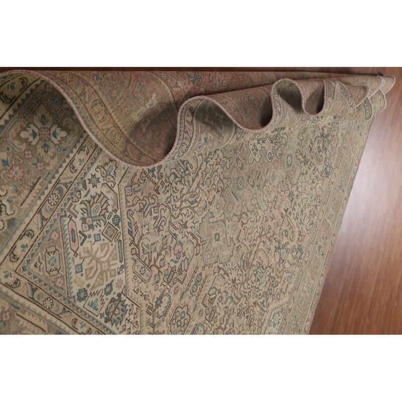 Geometric Tabriz Distressed Persian Vintage Rug Handmade Wool Carpet - 7'10" x 10'9"