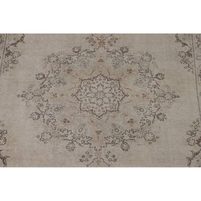 Distressed Tabriz Persian Vintage Rug Handmade Wool Carpet - 6'7"x 9'8"