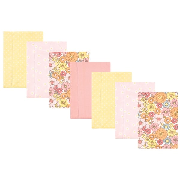slide 1 of 1, Hudson Baby Infant Girl Cotton Flannel Burp Cloths, Peace Love Flowers 7 Pack, One Size - Peace Love Flowers 7 Pack - One Size One Size - Peace Love Flowers 7 Pack