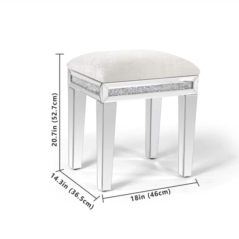 Mirror Diamond Vanity Stool with Velvet Upholstered Seat