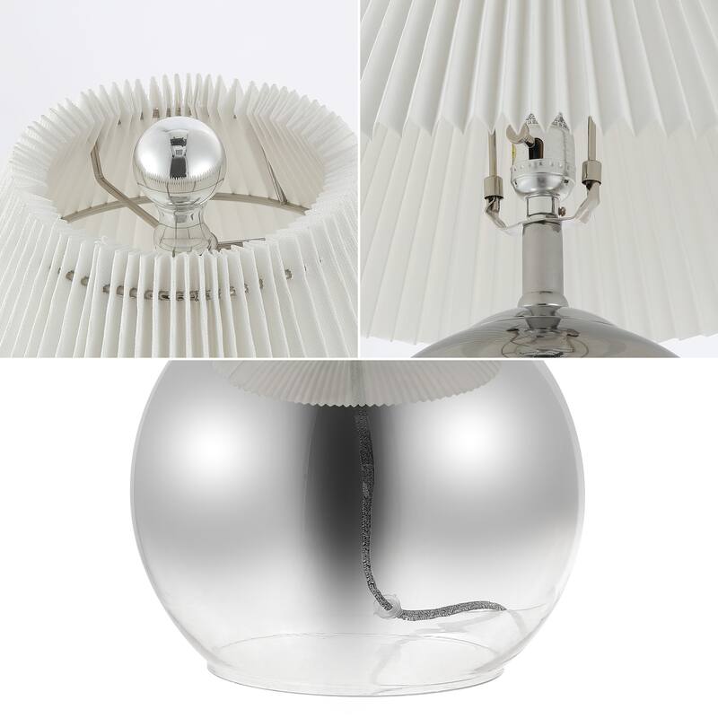 Maude 22.5" Mid-Century Modern Round Glass/Iron Pleated Shade LED Table Lamp, Smoke Gradient/Chrome by JONATHAN Y