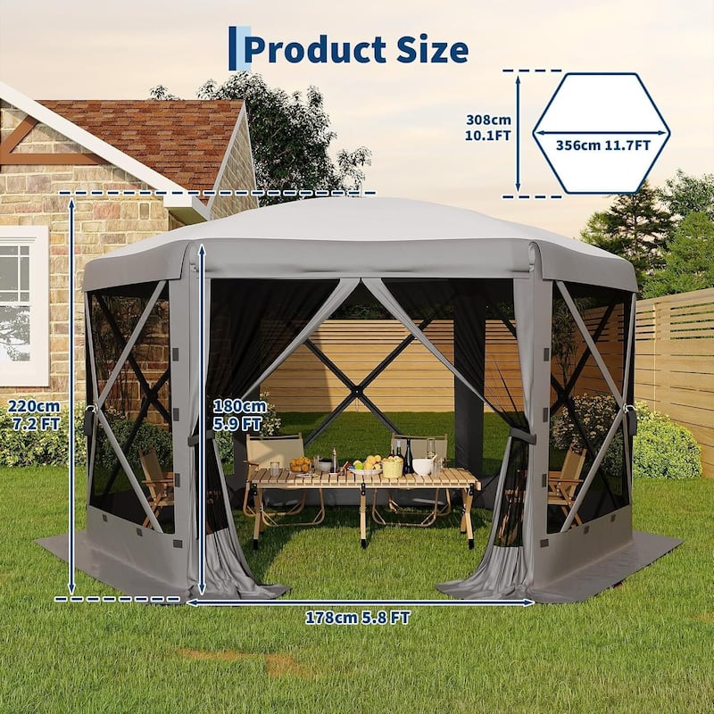 11.8FT Collapsible Gazebo Tent with 6 Removable Wind Panels for Outdoor Events, Camping, Patio, Backyard - N/A