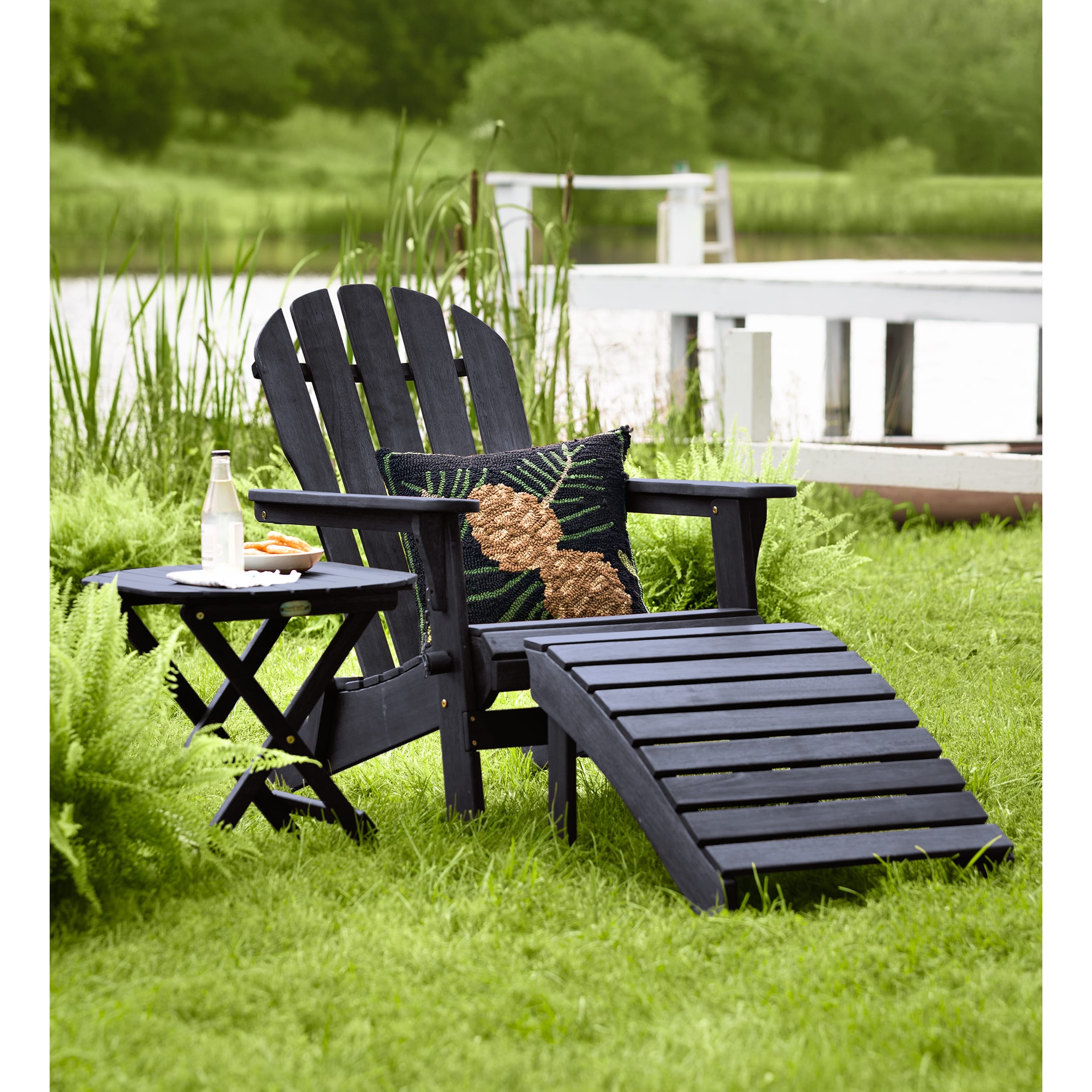 Eucalyptus Wood Outdoor Adirondack Chair, Black