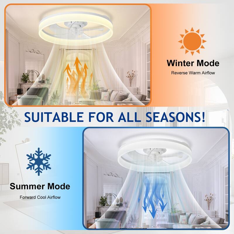 Ceiling Fan with Light: Low Profile, App Remote Control, 6-Speed, 3 CCT, Quiet DC Motor, Dimmable LED, 20" /16"