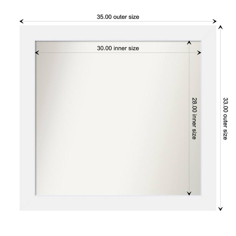 Corvino White Framed Non-Beveled Custom Wall Mirror, Bathroom Vanity Mirror - Outer Size: 35 x 33